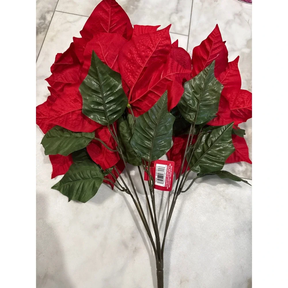 Ashland Christmas Noel Deluxe Bush Red Poinsettia Artificial Floral Stem 785808